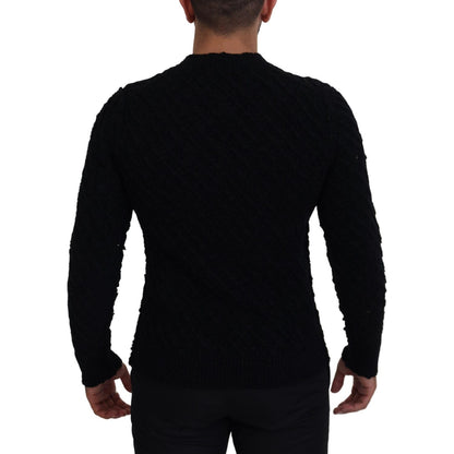 Dolce & Gabbana Black Wool V-neck Knitted Pullover Sweater
