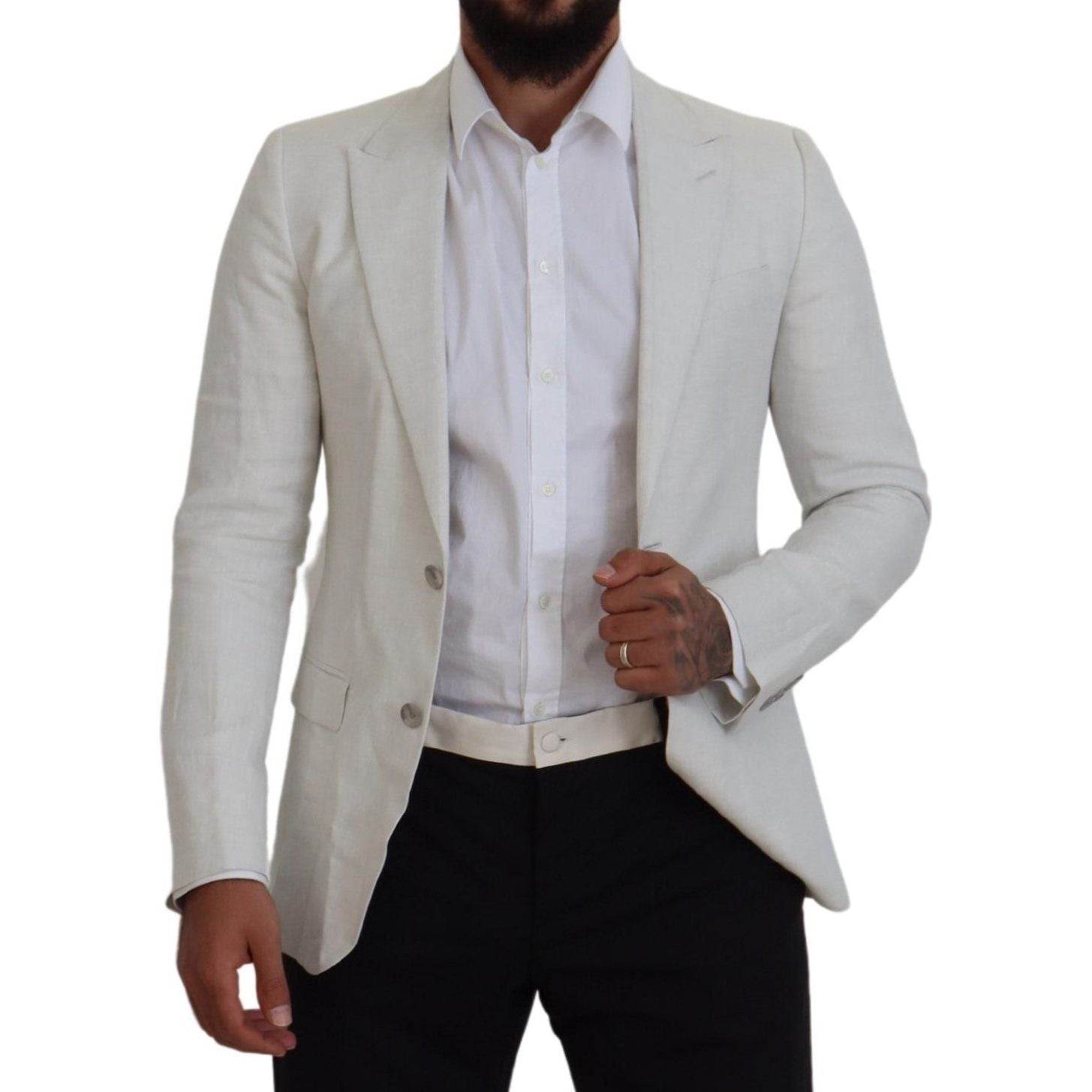 Dolce & Gabbana White Linen Slim Fit Jacket Blazer