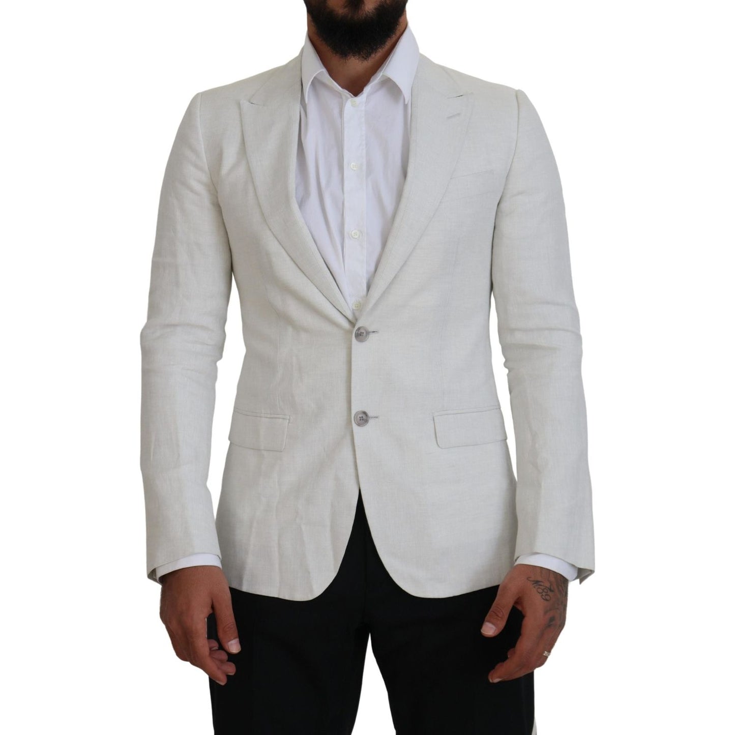 Dolce & Gabbana White Linen Slim Fit Jacket Blazer