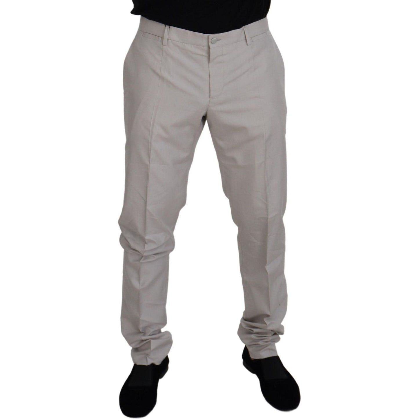 Dolce & Gabbana Off White Silk Mid Waist Chino Pants
