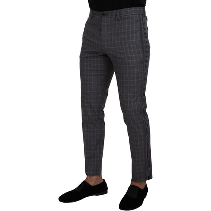 Dolce & Gabbana Grey Cotton Checkered Chino Pants