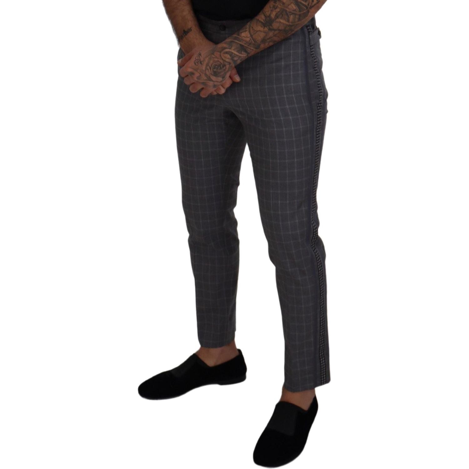 Dolce & Gabbana Grey Cotton Checkered Chino Pants