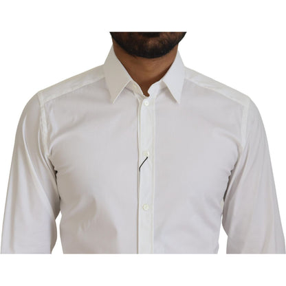 Dolce & Gabbana White Cotton Slim Fit Formal Dress GOLD Shirt