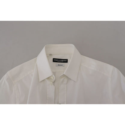 Dolce & Gabbana White Cotton Slim Fit Formal Dress GOLD Shirt