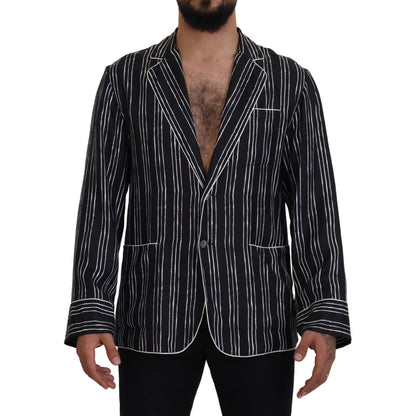 Dolce & Gabbana Blue Striped Silk Pajama Shirt Jacket