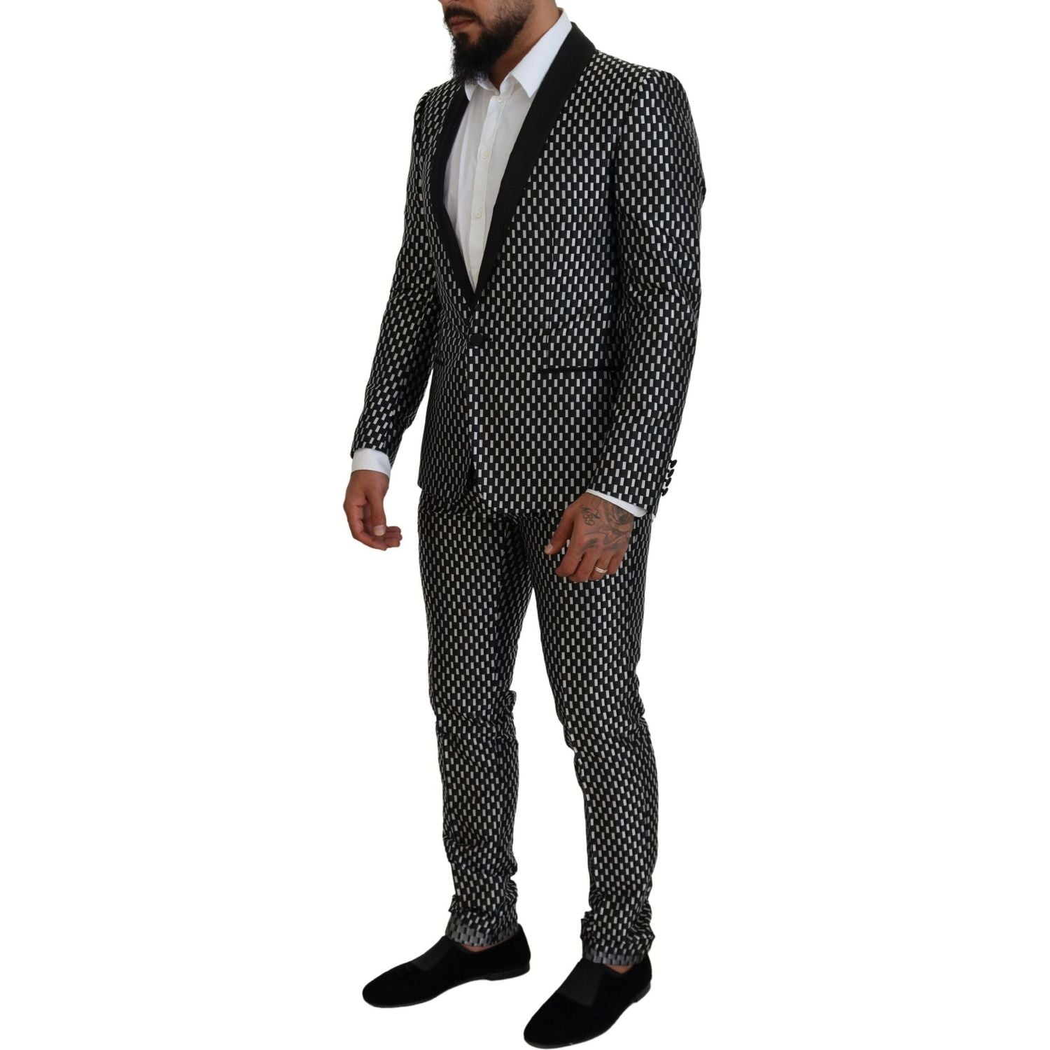 Dolce & Gabbana Black White Silk MARTINI Slim Fit Suit