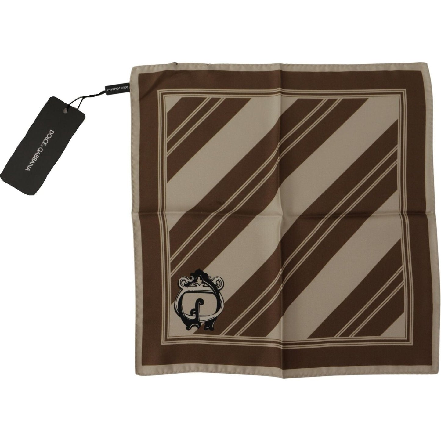 Dolce & Gabbana Brown Stripes DG Logo Square Mens Handkerchief Scarf