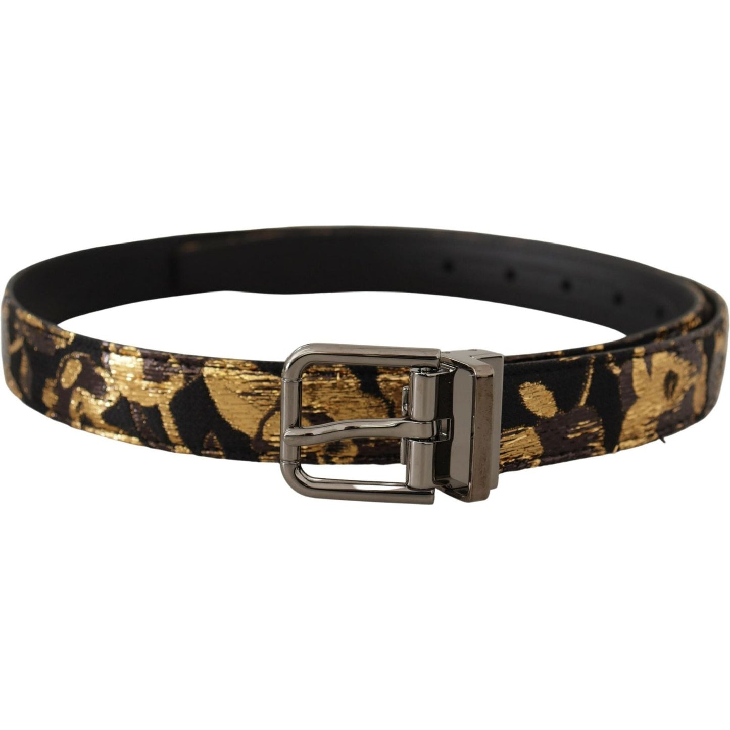 Dolce & Gabbana Multicolor Jacquard Leather Logo Metal Buckle Belt