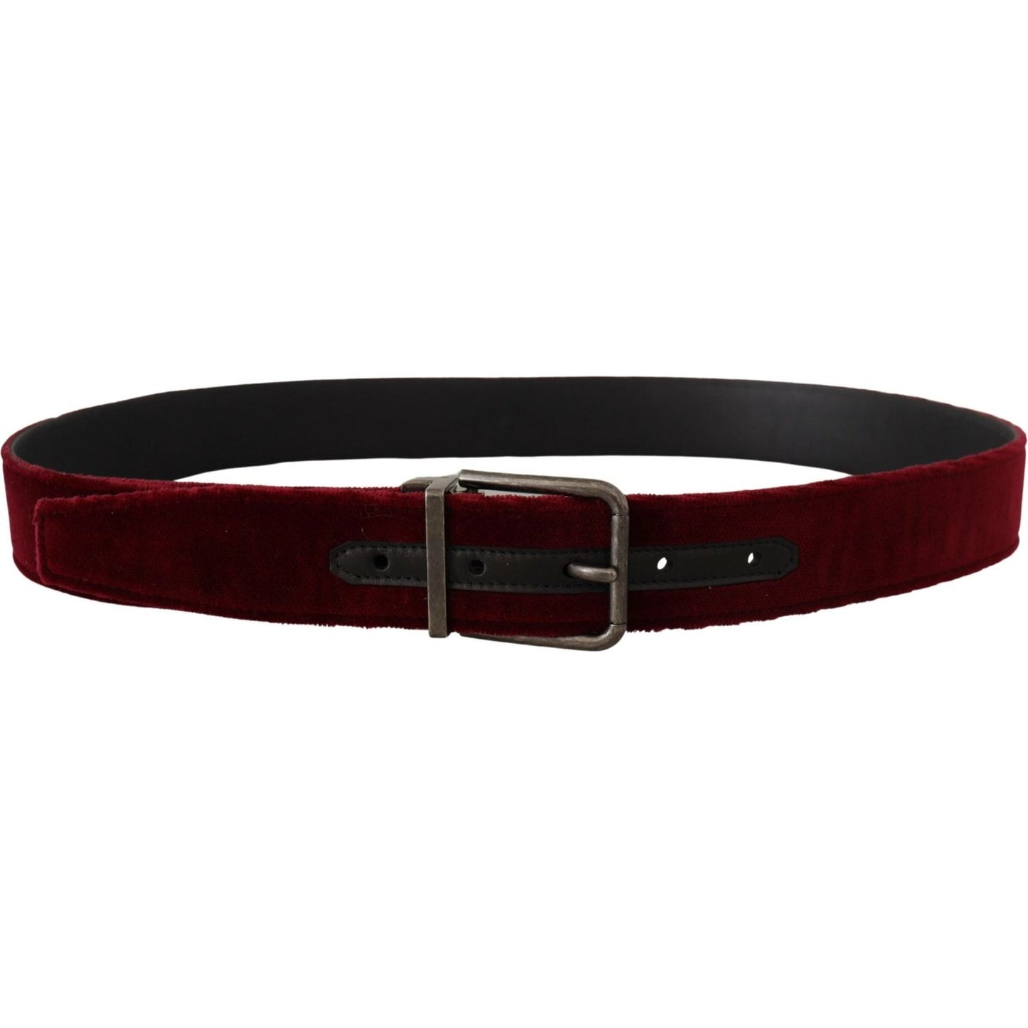 Dolce & Gabbana Maroon Velvet Leather Wide Vintage Metal Buckle Belt