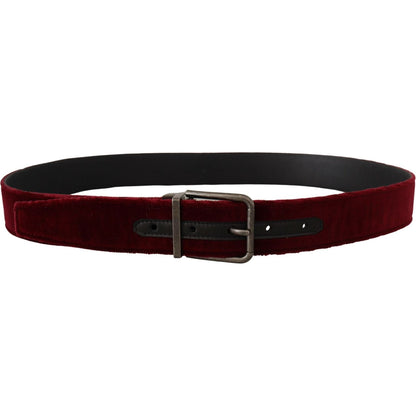 Dolce & Gabbana Maroon Velvet Leather Wide Vintage Metal Buckle Belt