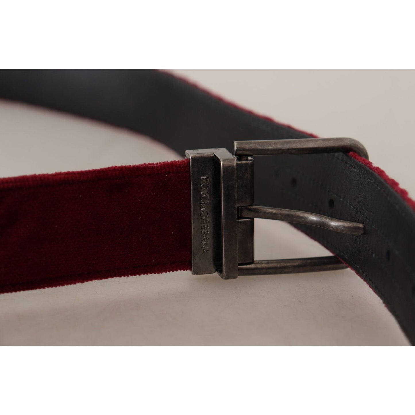 Dolce & Gabbana Maroon Velvet Leather Wide Vintage Metal Buckle Belt