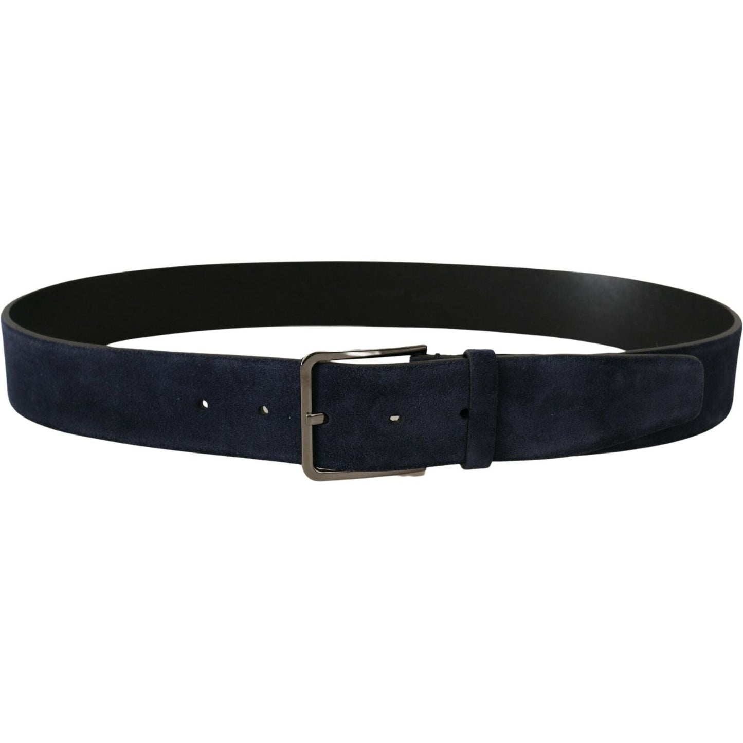 Dolce & Gabbana Navy Blue Velvet Leather Silver Logo Buckle Belt