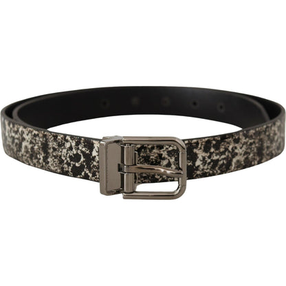 Dolce & Gabbana Black Marble Print Leather Silver Logo Buckle Belt