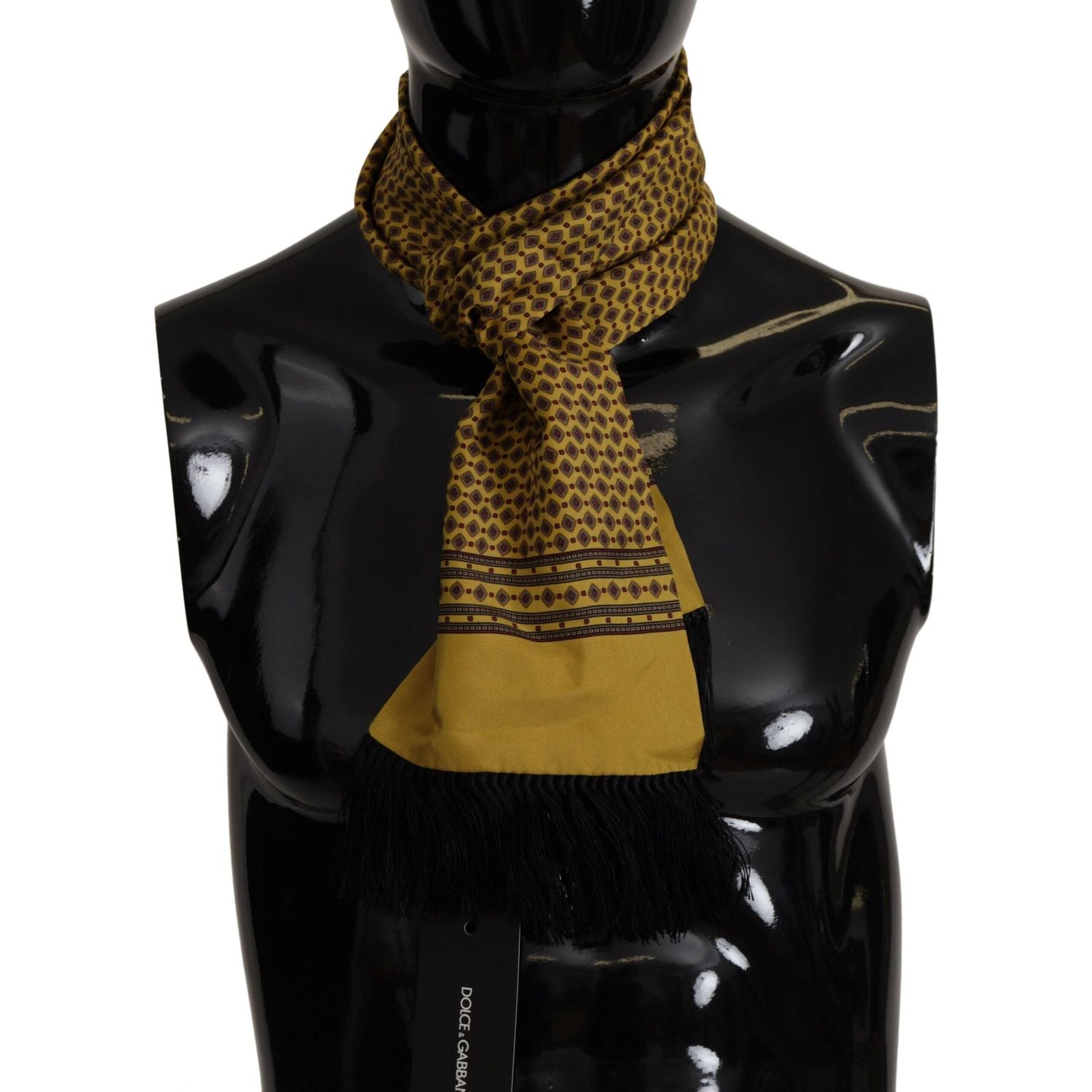 Dolce & Gabbana Yellow Patterned Silk Neck Wrap Fringe Scarf