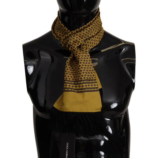 Dolce & Gabbana Yellow Patterned Silk Neck Wrap Fringe Scarf
