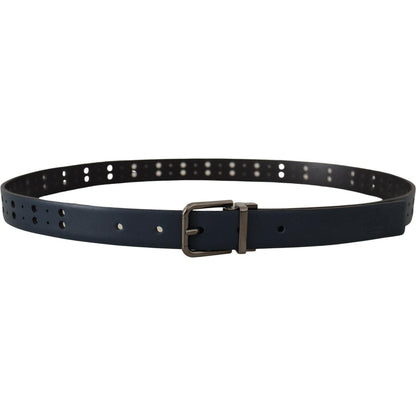 Dolce & Gabbana Blue Perforated Skinny Leather Metal Buckle Belt