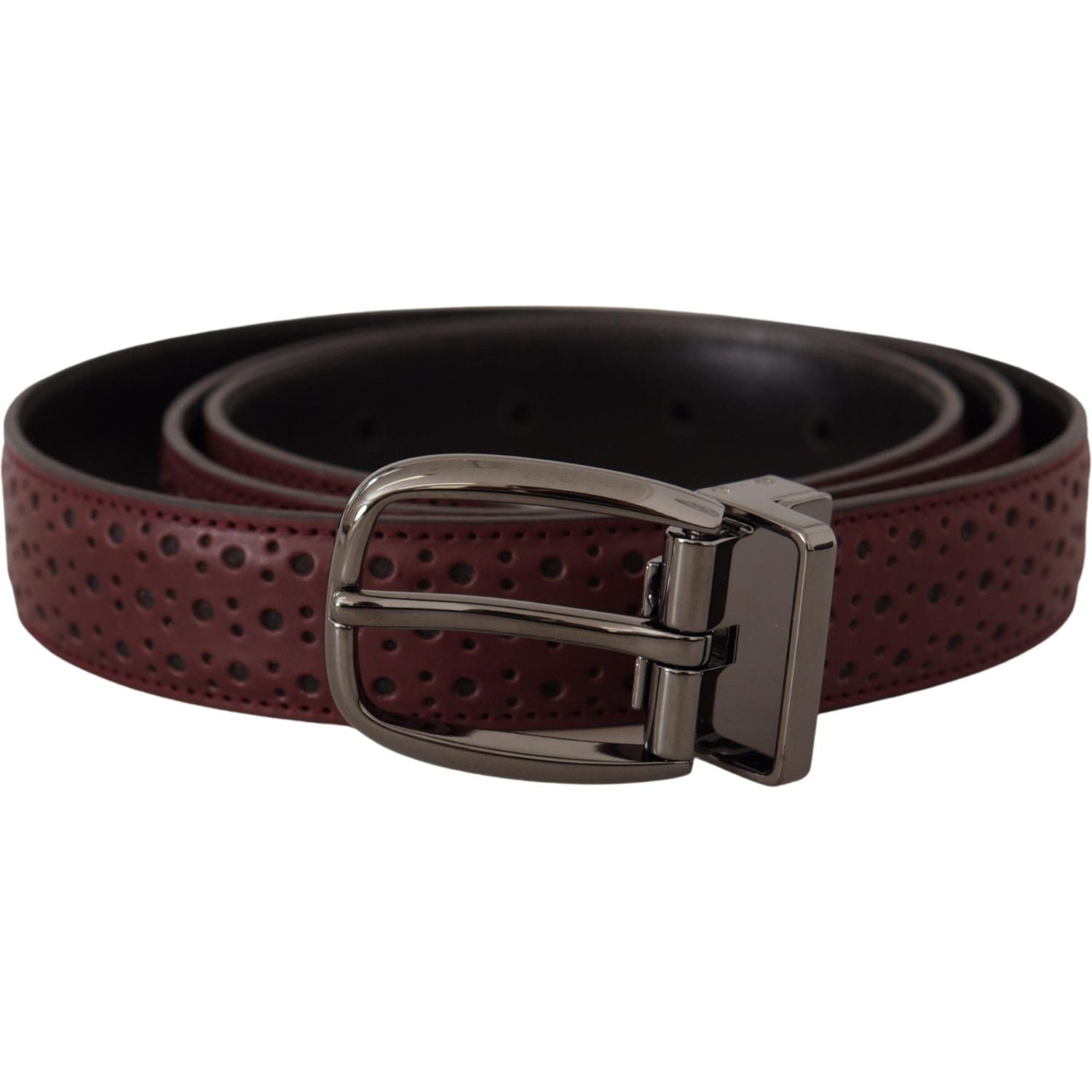 Dolce & Gabbana Brown Perforated Leather Metal Buckle Belt