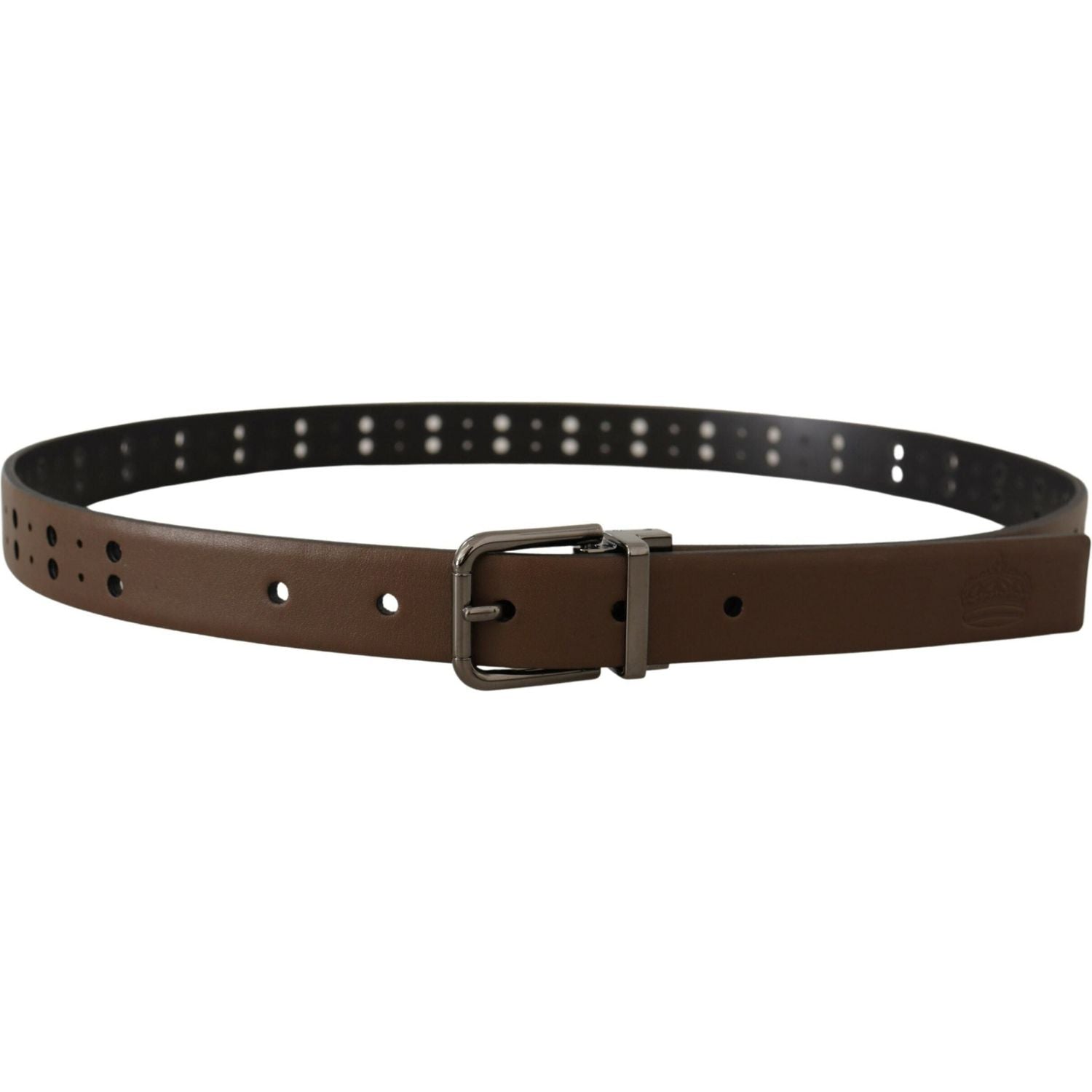 Dolce & Gabbana Dark Brown Perforated Leather Metal Belt