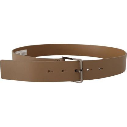 Dolce & Gabbana Beige Calf Leather Wide Silver Metal Belt