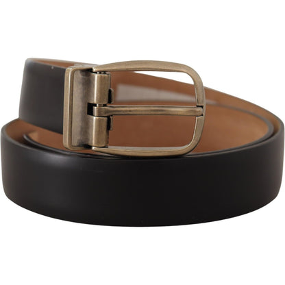 Dolce & Gabbana Black Brown Backend Leather Vintage Metal Buckle Belt