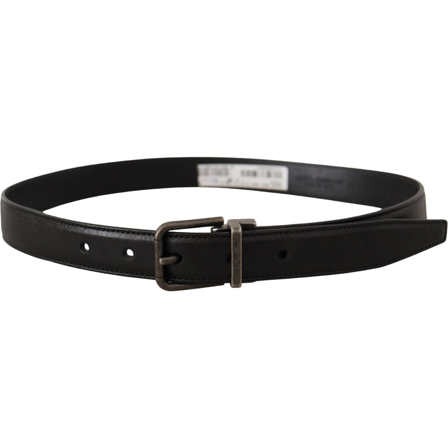 Dolce & Gabbana Black Calf Leather Logo Metal Buckle Belt