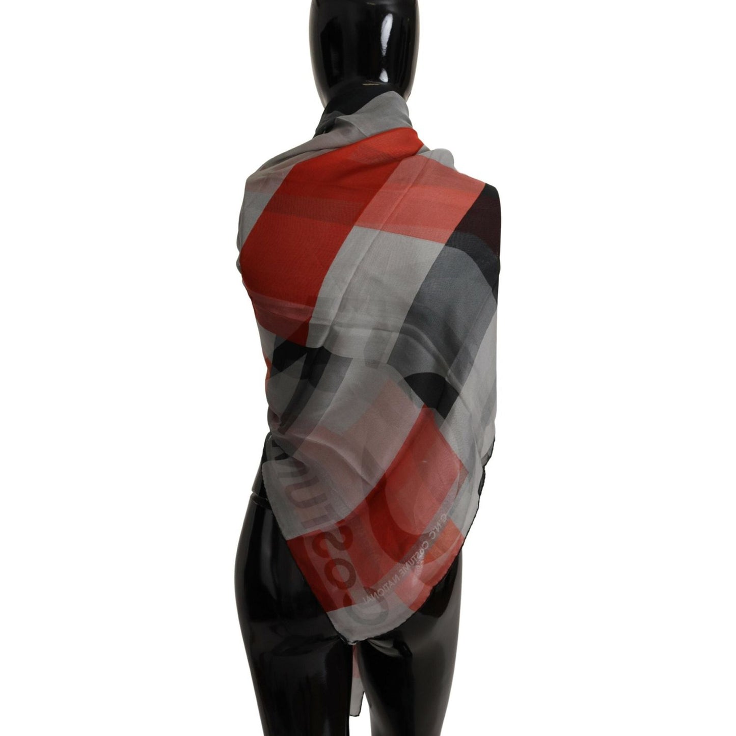 Costume National Gray Red Shawl Foulard Wrap Scarf
