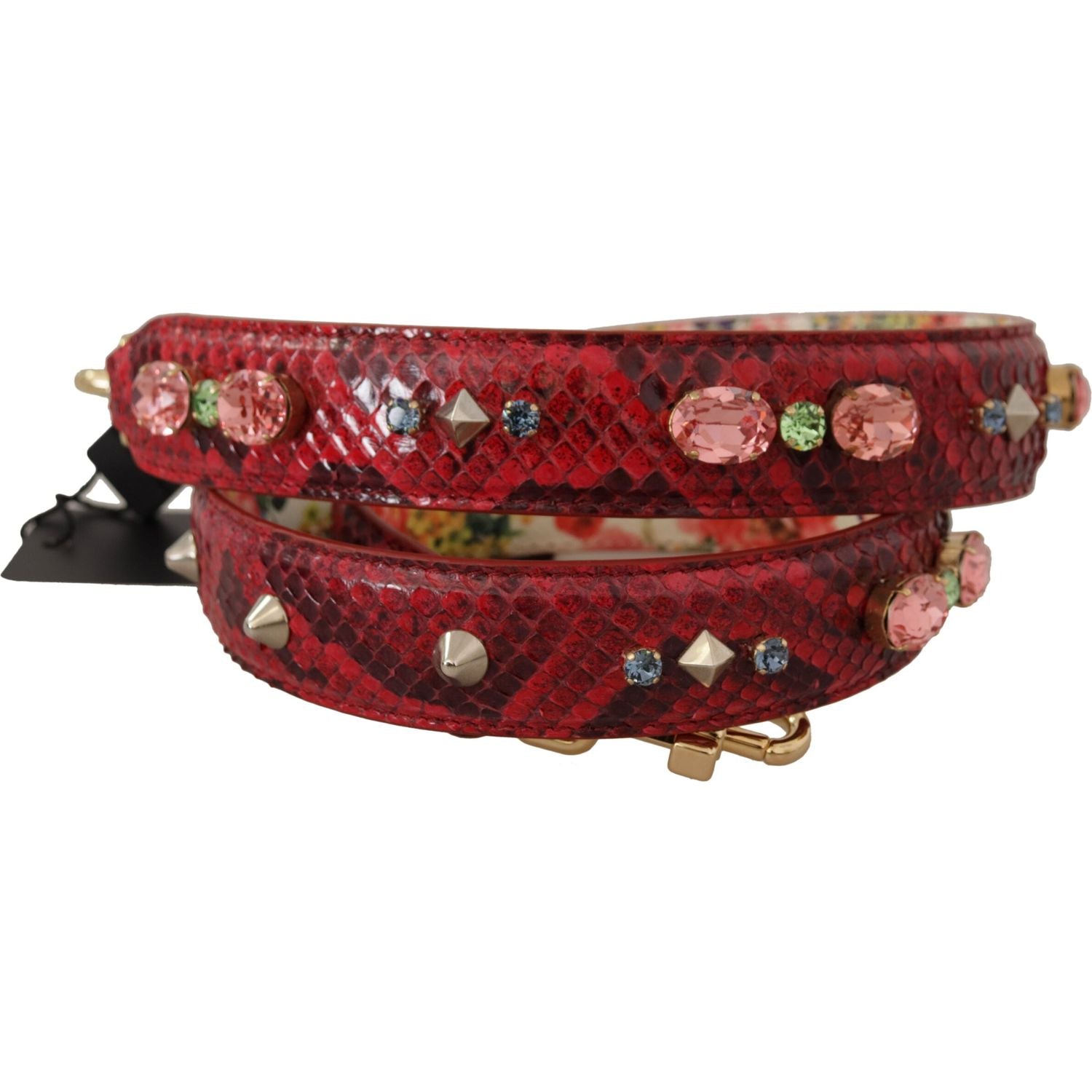 Dolce & Gabbana Red Exotic Leather Crystals Reversible Shoulder Strap