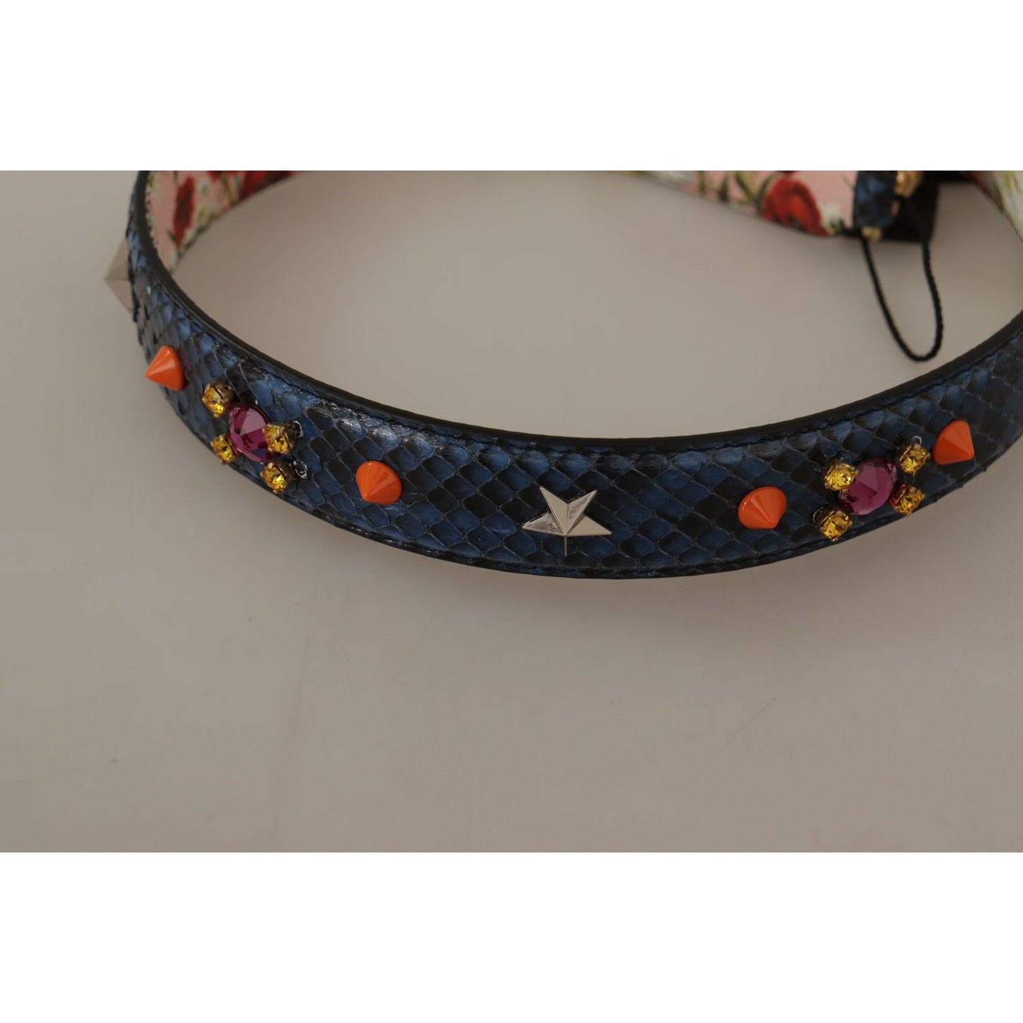 Dolce & Gabbana Blue Exotic Leather Crystals Reversible Shoulder Strap