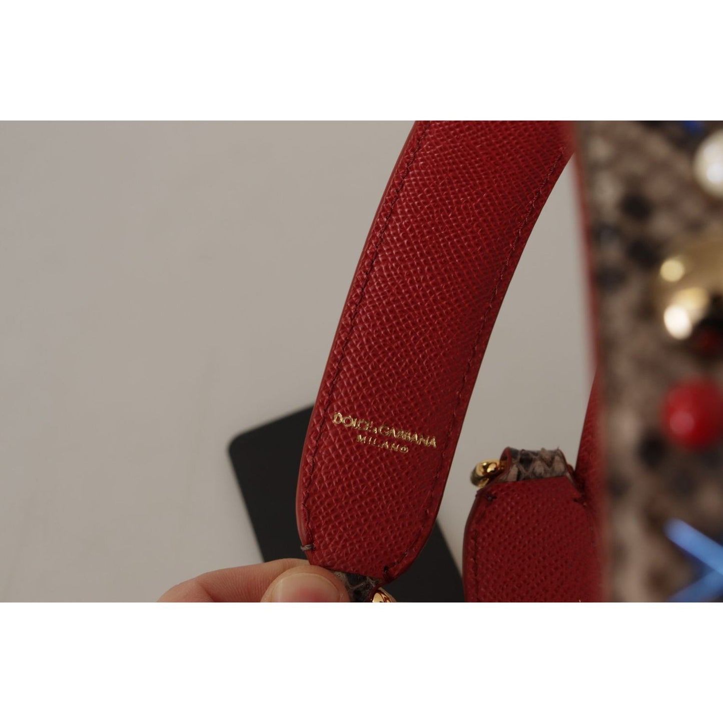 Dolce & Gabbana Brown Python Leather Studded Shoulder Strap