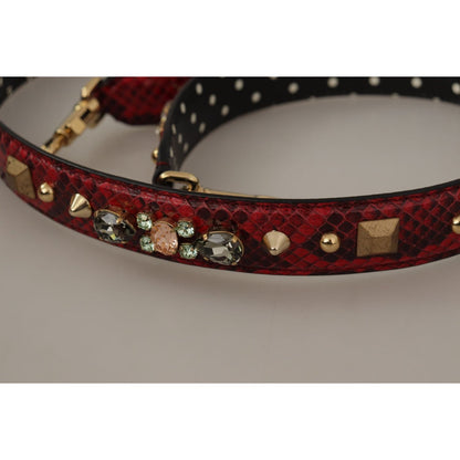 Dolce & Gabbana Red Python Leather Crystals Reversible Shoulder Strap