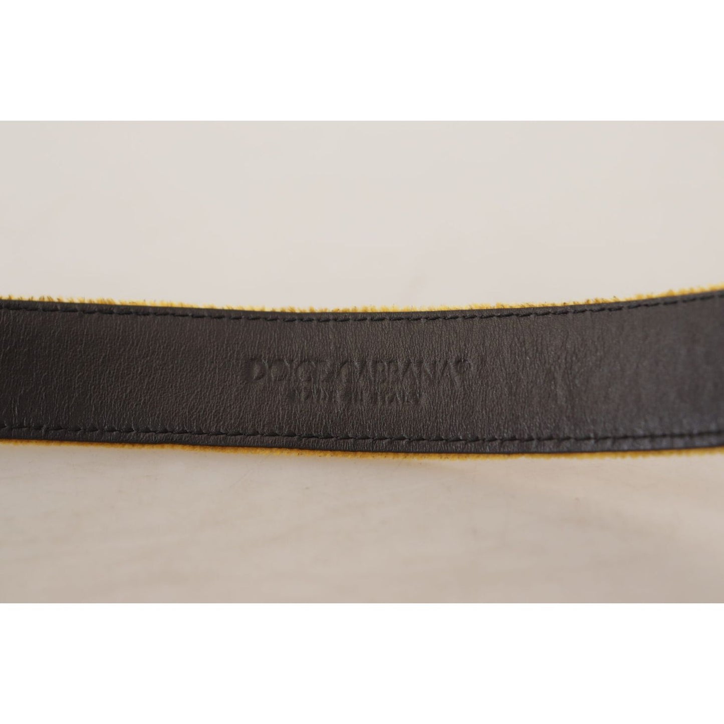 Dolce & Gabbana Mustard Velvet Gold Logo Engraved Metal Buckle Belt