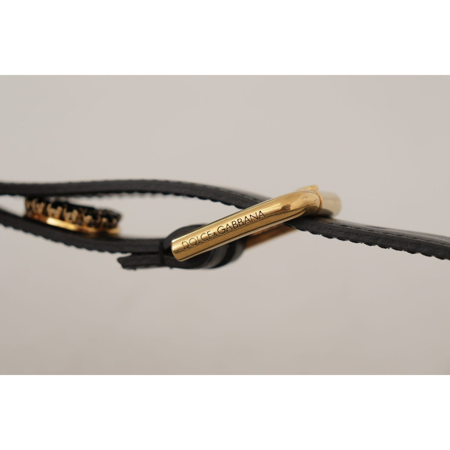 Dolce & Gabbana Black Leather Embellished Crystal Logo Belt