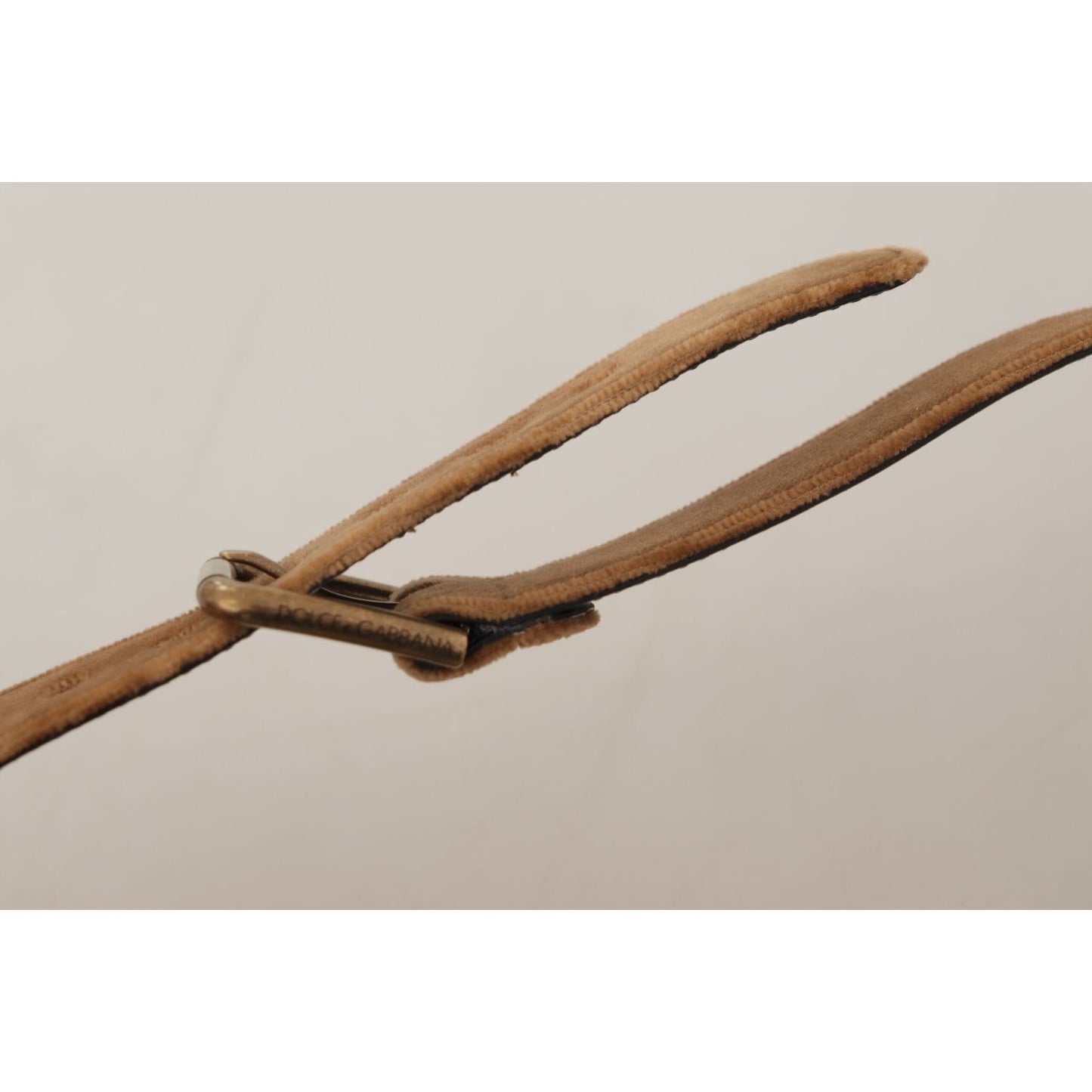 Dolce & Gabbana Brown Velvet Bronze Vintage Logo Metal Buckle Belt