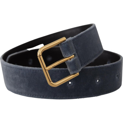 Dolce & Gabbana Navy Blue Velvet Gold Metal Logo Waist Buckle Belt
