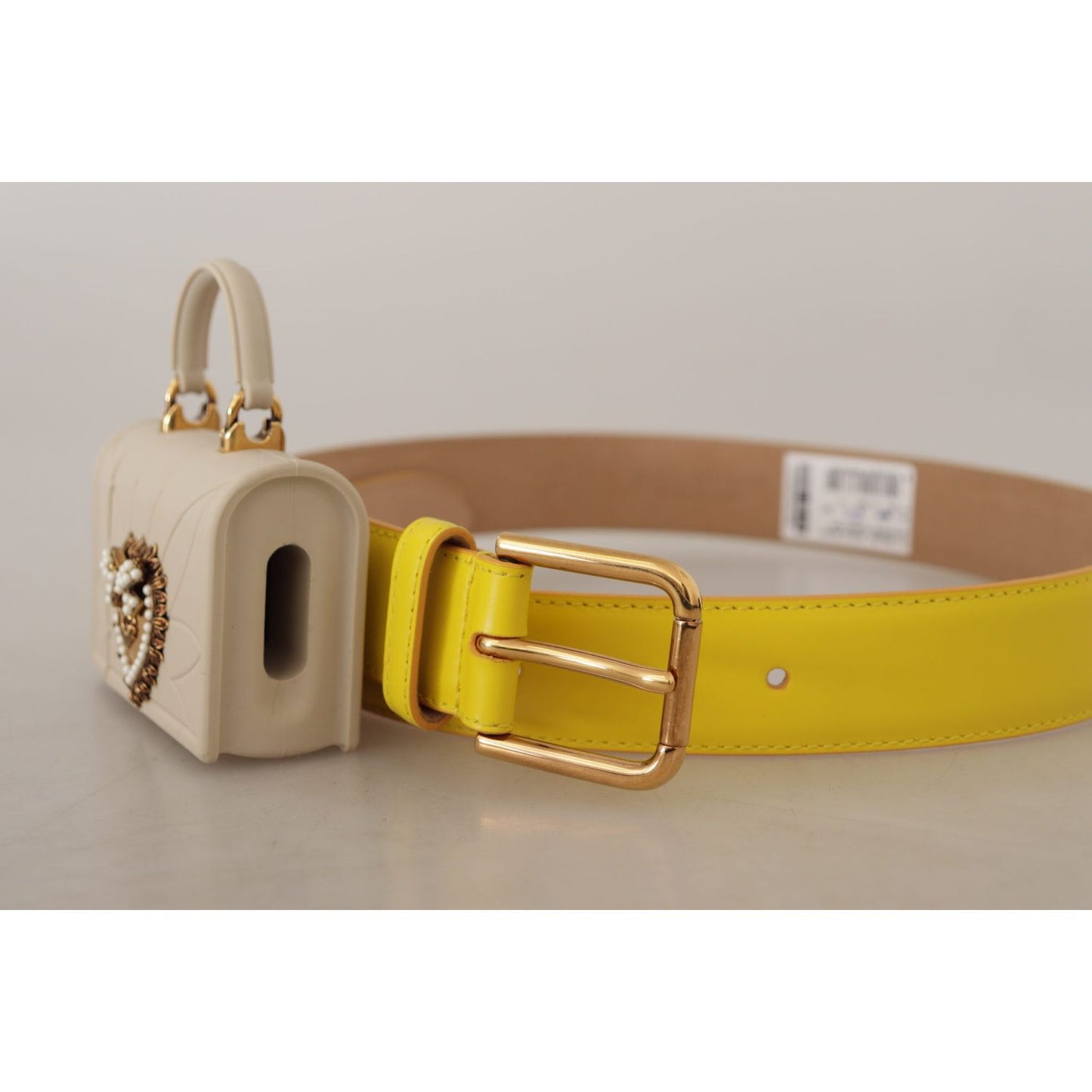 Dolce & Gabbana Yellow Leather Devotion Heart Micro Bag Headphones Belt