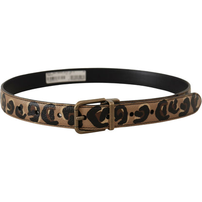 Dolce & Gabbana Brown Leather Leopard Print Bronze Metal Buckle Belt