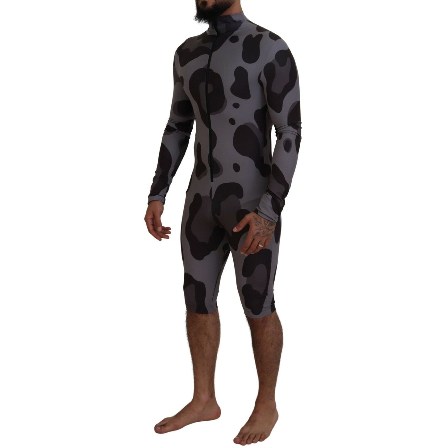 Dolce & Gabbana Gray Patterned Polyester Wetsuit Swimwear