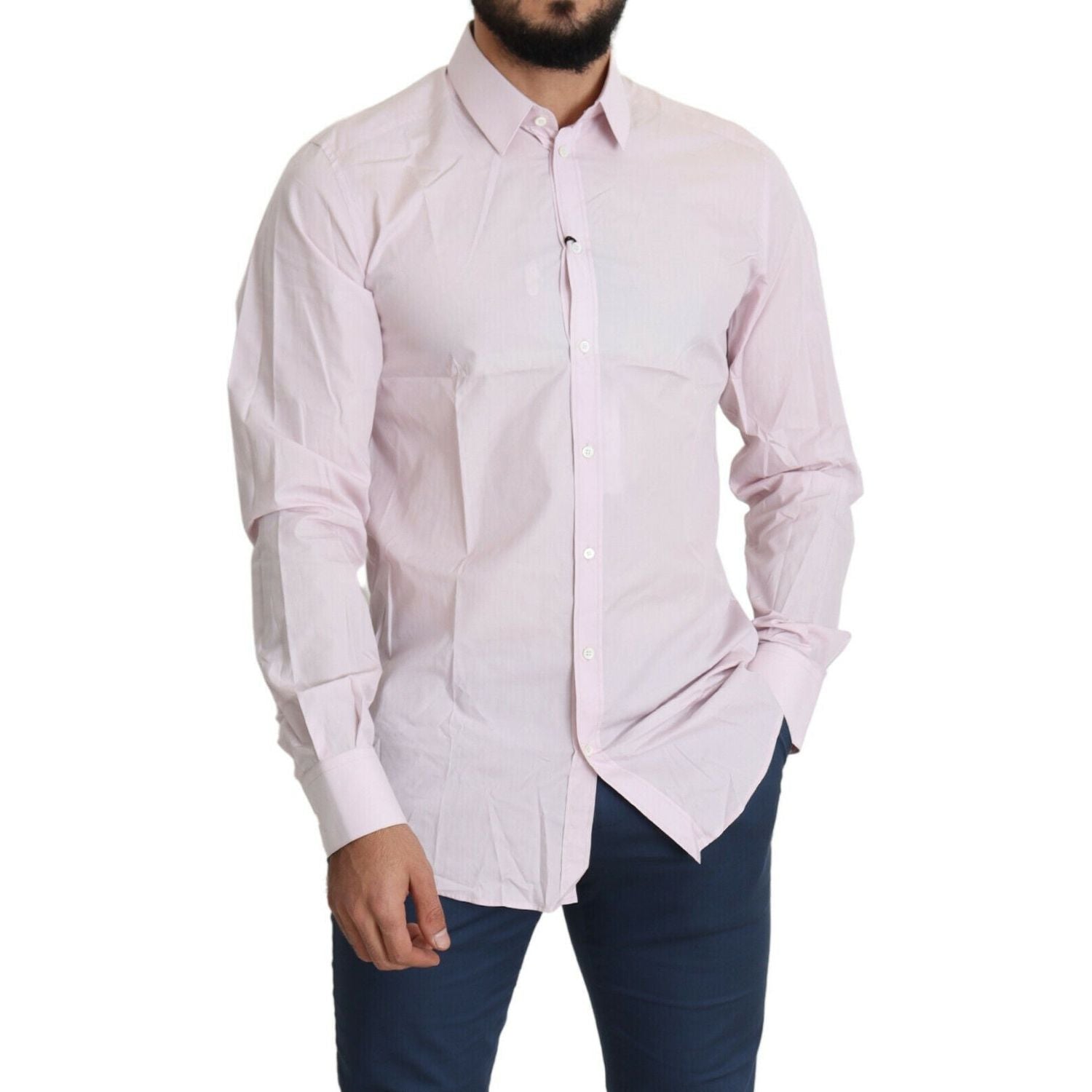 Dolce & Gabbana Light Pink Cotton Formal GOLD Dress Shirt