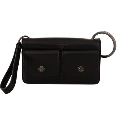 Dolce & Gabbana Black Leather Wristlet Mini Bag Card Bill Wallet