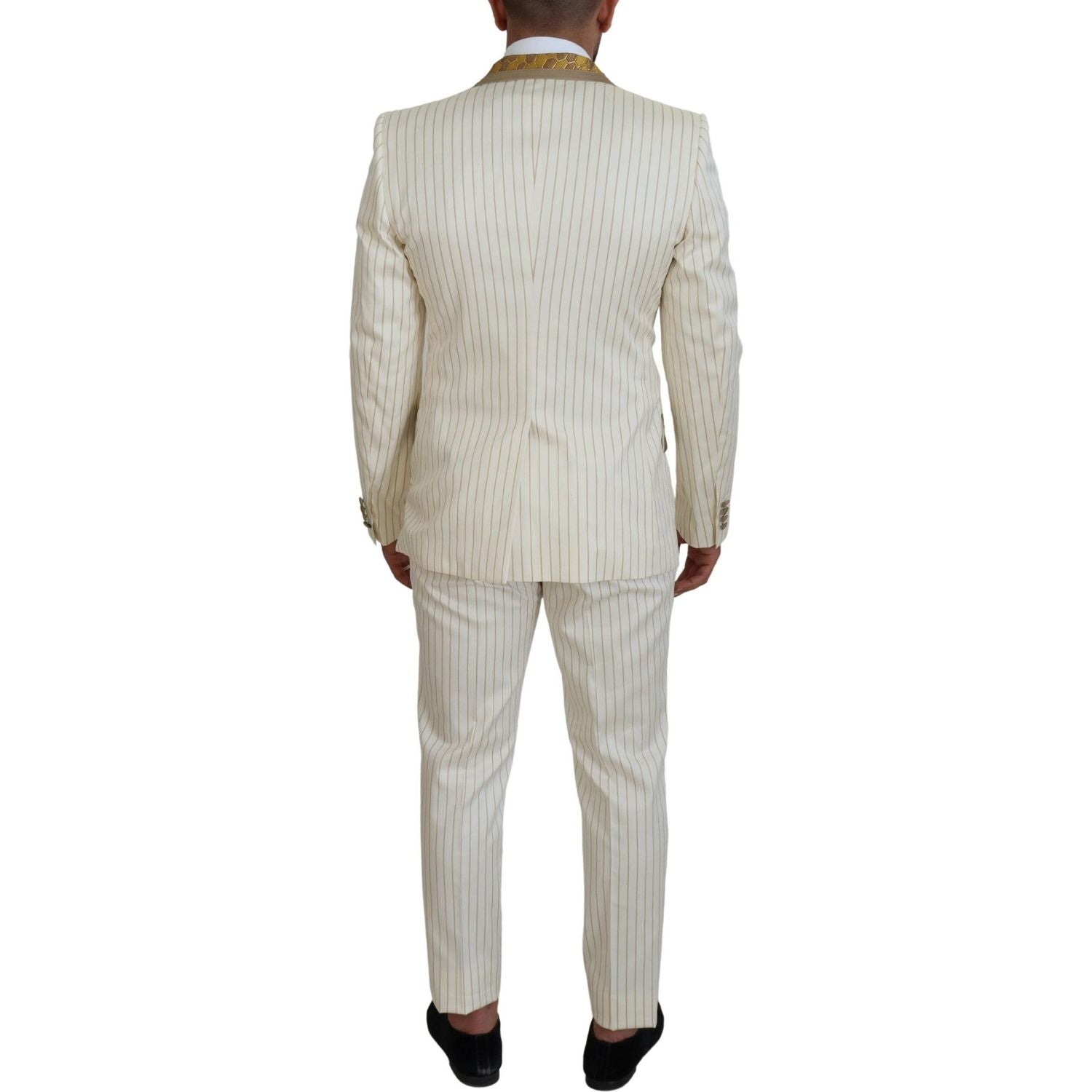 Dolce & Gabbana Off White Gold Striped Tuxedo Slim Fit Suit