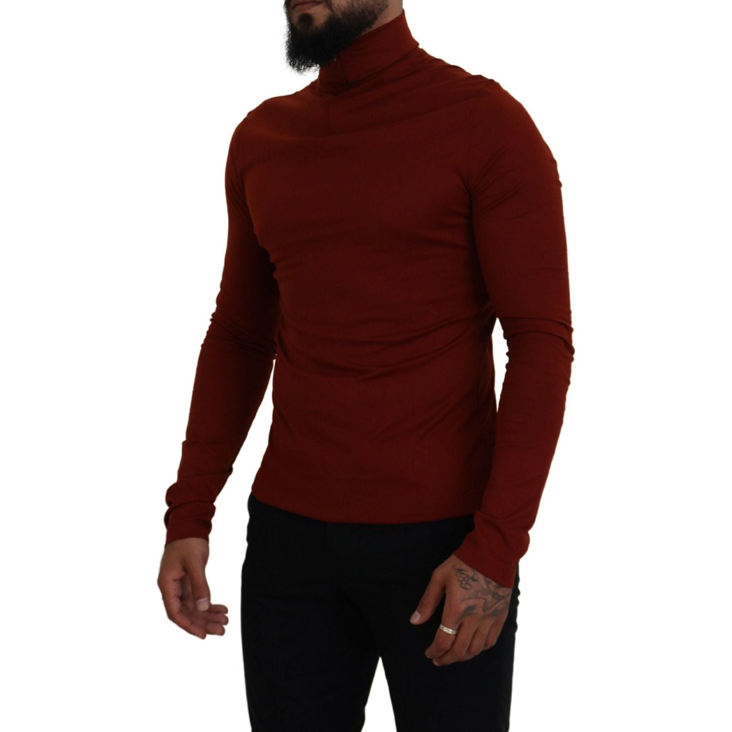 Dolce & Gabbana Maroon Cotton Turtle Neck Zip Sweater