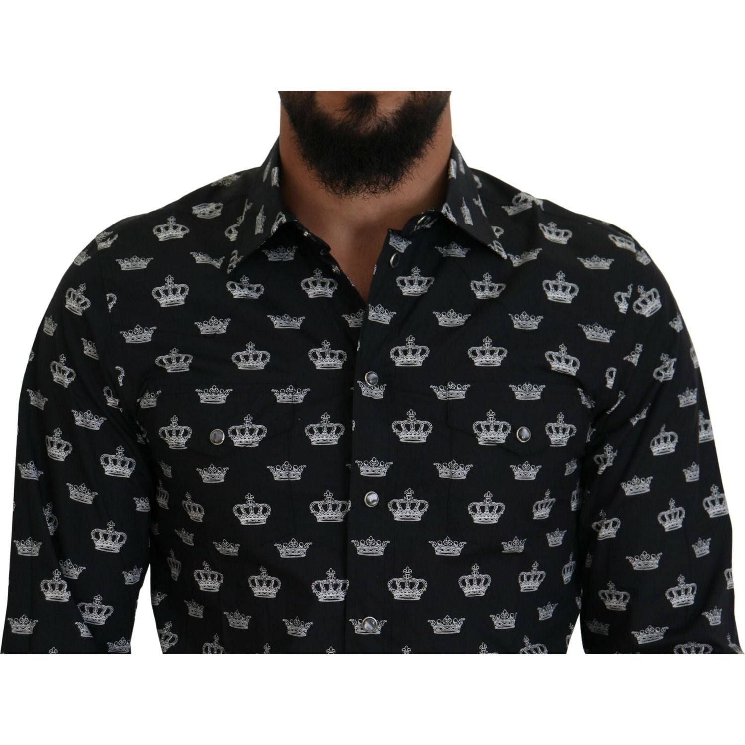 Dolce & Gabbana Black Crown Print GOLD Slim Shirt