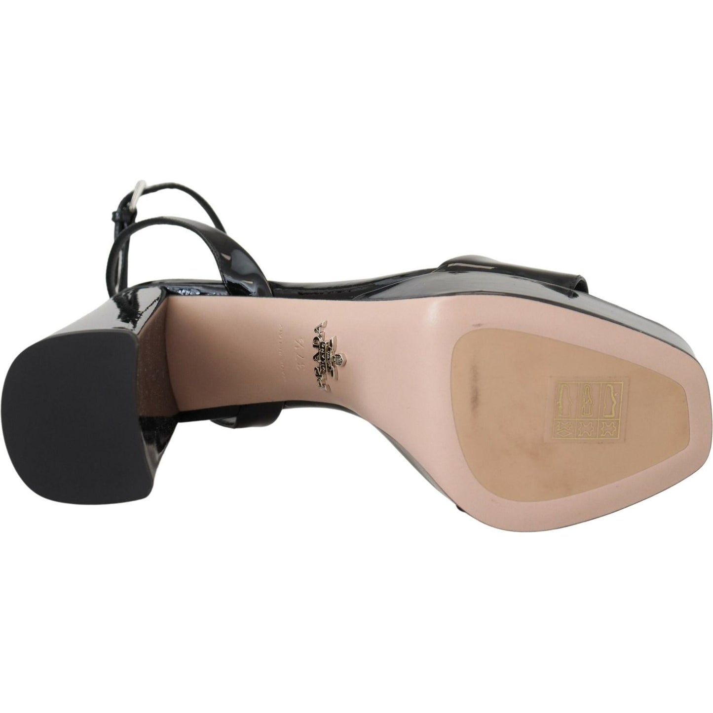 Prada Black Patent Sandals Ankle Strap Heels Leather