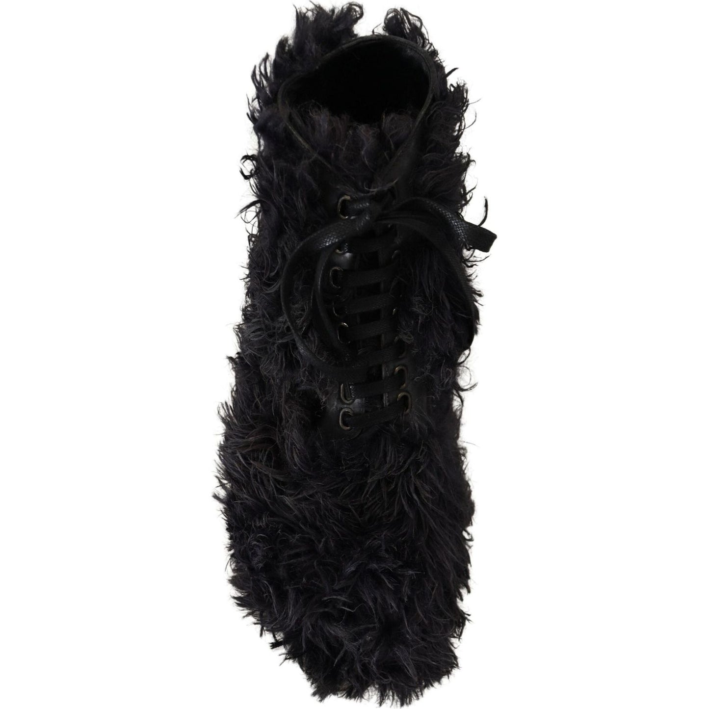 Dolce & Gabbana Black Leather Combat Shearling Boots Shoes