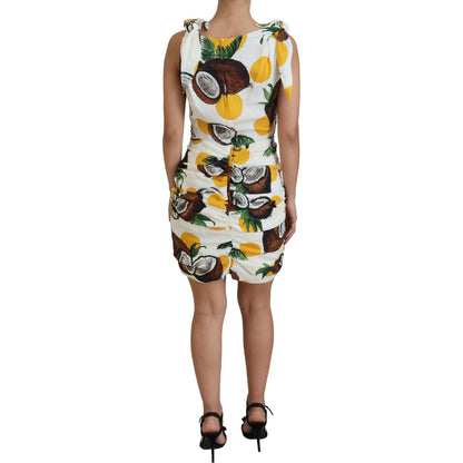 Dolce & Gabbana White Coconut Print Sheath Mini Silk Dress
