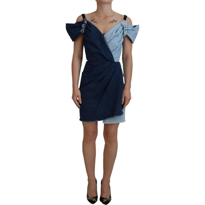 Dolce & Gabbana Two Tone Blue Patchwork Denim Mini Dress