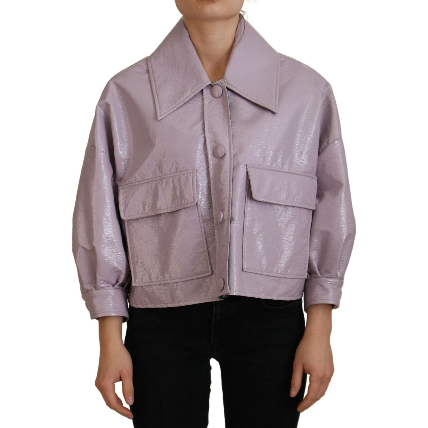 Dolce & Gabbana Purple Cotton Button Down Cropped Jacket