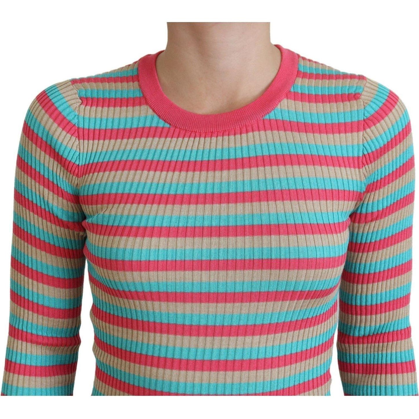 Dolce & Gabbana Multicolor Crewneck Pullover Silk Sweater