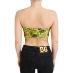 John Galliano Chic Cropped Stretch Top Bra in Multicolor Print John Galliano Black