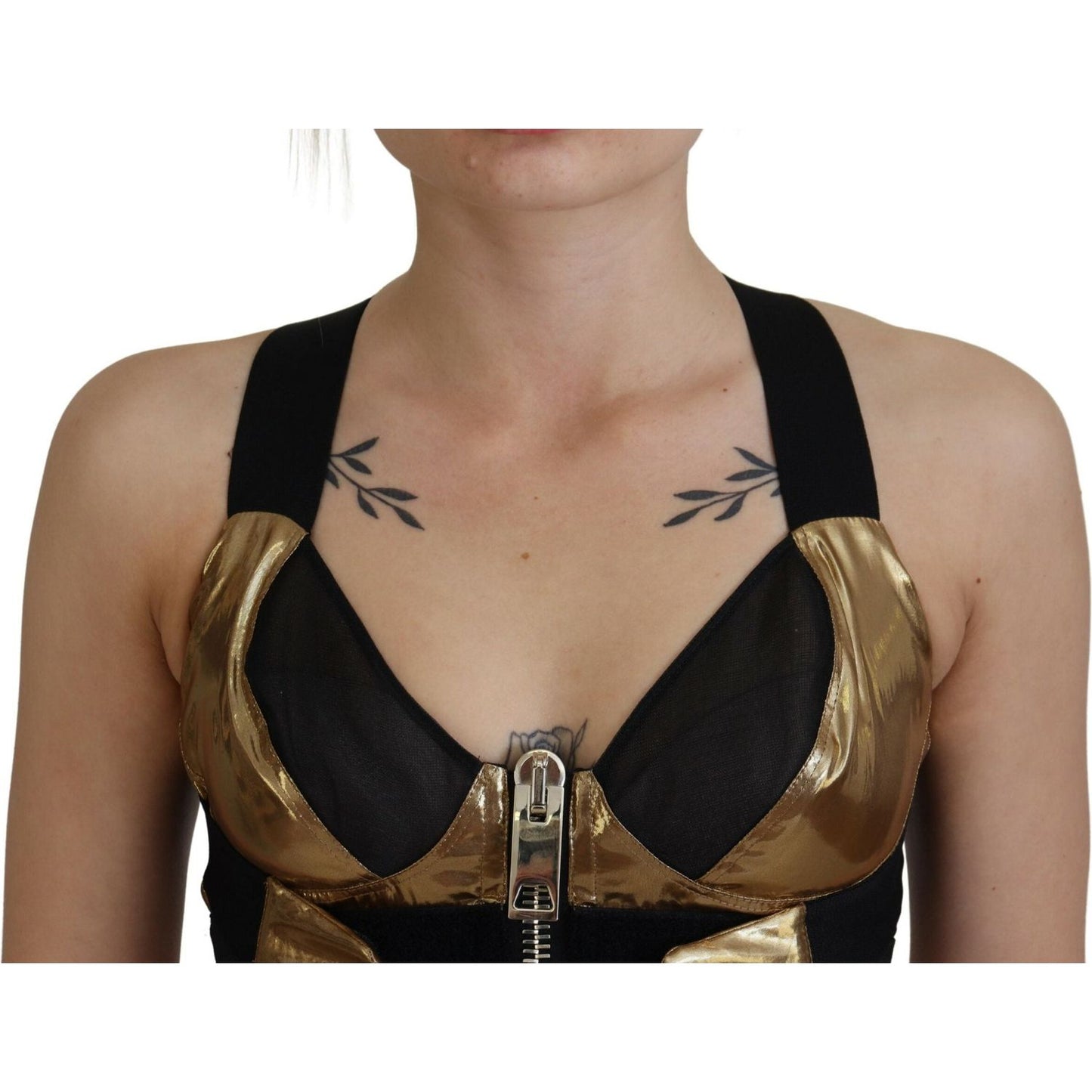 Dolce & Gabbana Black Gold Sleeveless Cropped Bustier Top
